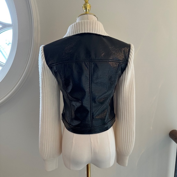 NEW WITH TAGS Cinq a Sept Knit Sleeve Ciara Jacket/XXS/XS Black& ivory - Picture 7 of 16